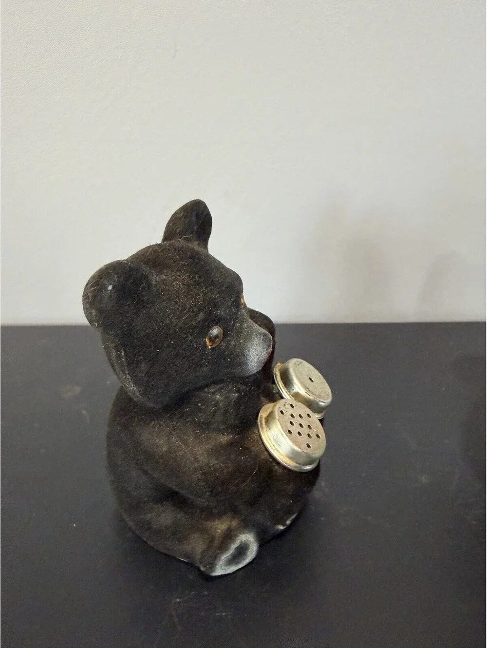 Vintage Flocked Black Bear Salt & Pepper Shakers -Great Smoky Mountains
